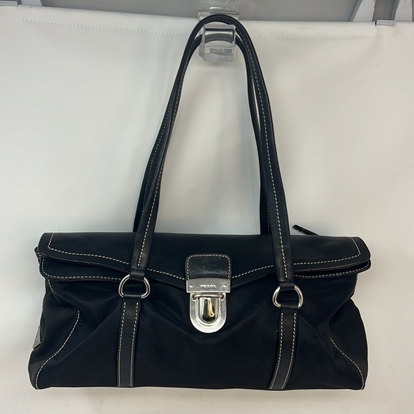 Prada Black Tessuto Nylon Cervo Leather Antic Easy Flap Shoulder Bag - Picture 2 of 16